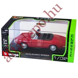 Alfa Romeo Spider Duetto 1:32 Piros Modellautó Új BuBurago Dobozos fém nyitható