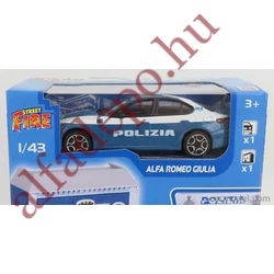 Alfa Romeo Giulia 1:43 Polizia Burago Diorama épülettel Olasz belpiacos modellautó Dobozos Új