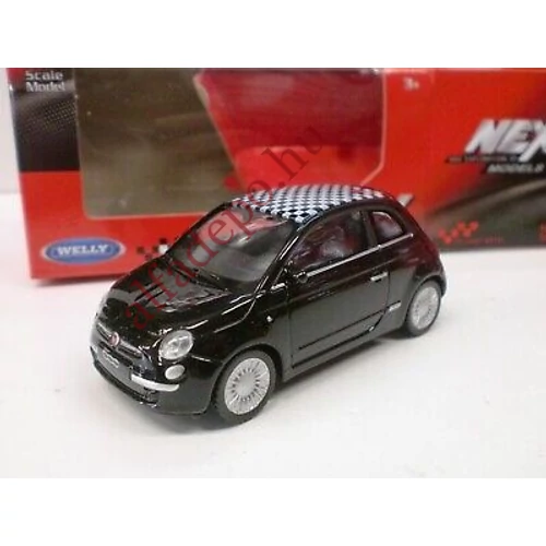 Fiat 500 1:43 Welly NEX Fekete kockás tetővel Modellautó