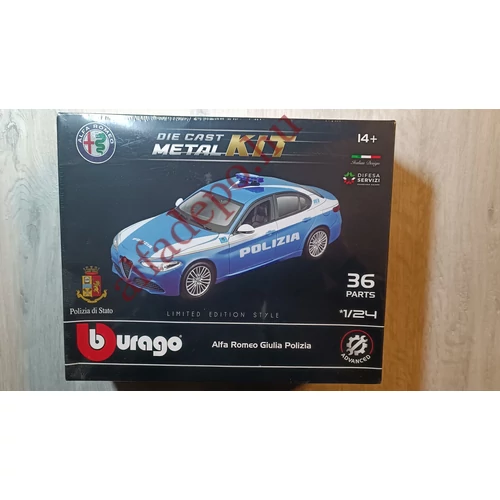 Alfa Romeo Giulia 1:24 összeszerelhető KIT Burago POLIZIA új Dobozos Modellautó