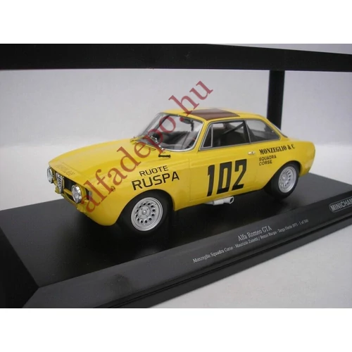 Alfa Romeo GIULIA GT 1300 GTA Team Monzeglio Squadra 1:18 sárga Minichamps LIMITÁLT Modellautó Új Dobozos