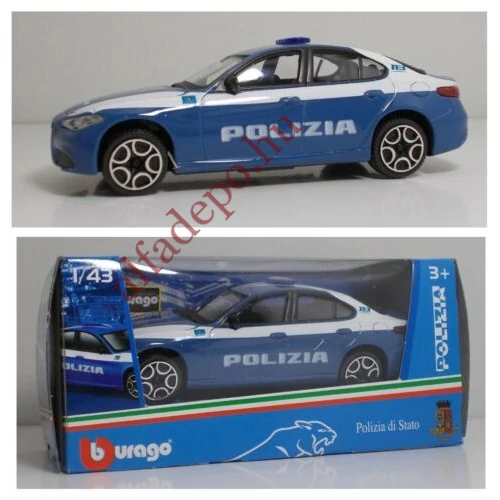 Alfa Romeo Giulia Polizia 1:43 Bburago Modellautó új Dobozos